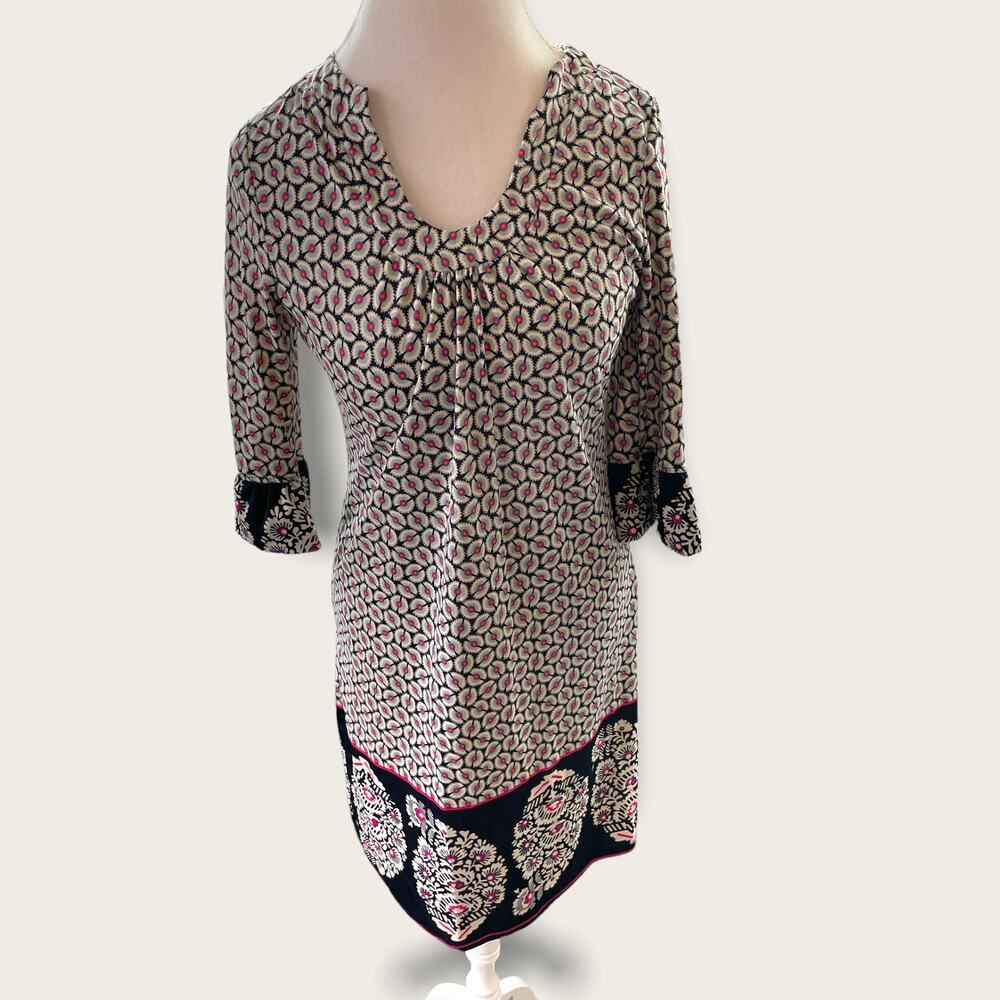 Aryeh Anthro Black & Cream Jersey Round Neck Flutter Sleeve Dress Small
